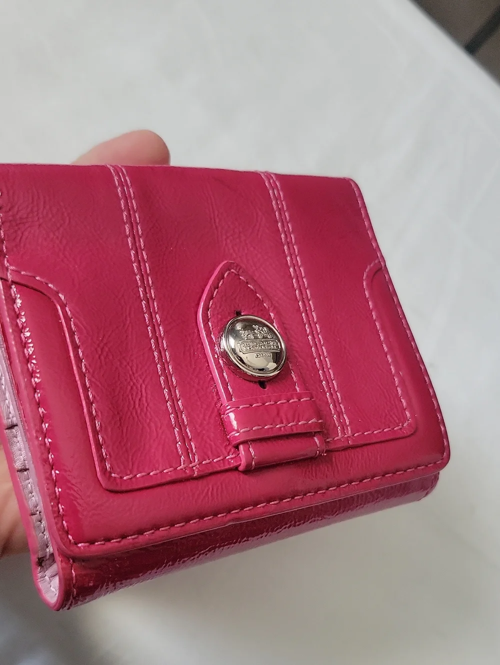 Coach Pink Patent Leather Small Wallet with Silver Turnlock